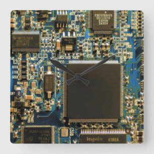 Reloj Cuadrado Macro Placa de Circuito Azul Foto de PCB