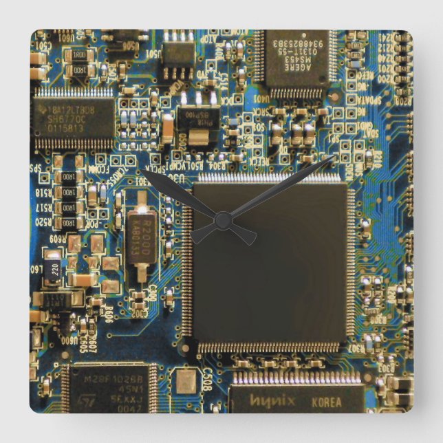 Reloj Cuadrado Macro Placa de Circuito Azul | Foto de PCB (Anverso)