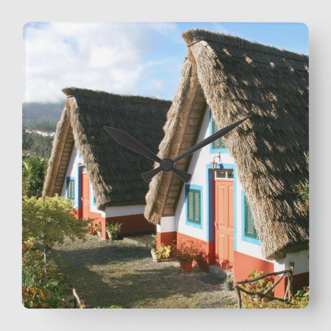 Reloj Cuadrado Madeira Island photo with Santana's Typical Houses (Anverso)
