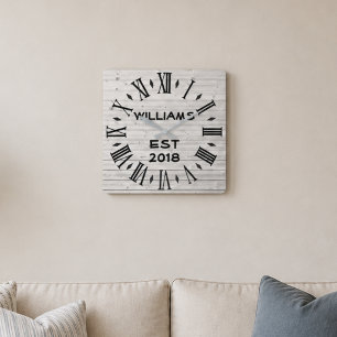 Reloj Cuadrado Madera blanca rústica personalizada elegante