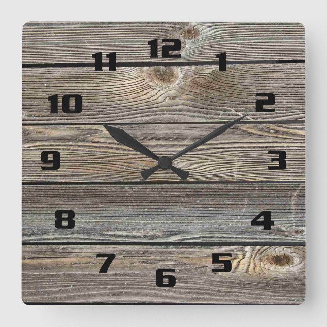 Reloj Cuadrado Madera de aspecto auténtico (Anverso)