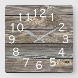 Reloj Cuadrado Madera de granero rústico de aspecto auténtico y h