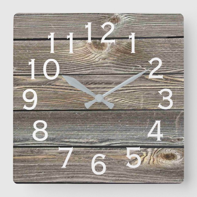 Reloj Cuadrado Madera de granero rústico de aspecto auténtico y h (Anverso)