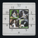 Reloj Cuadrado Madera de grano rústico Collage de fotos de famili<br><div class="desc">Collage de fotos de la familia personalizado en madera rústica de granero,  reloj. Añade tus propias fotos personales para personalizar el reloj. No tenga que añadir sólo fotos cuadradas de otros tamaños que la mayor parte del tiempo también caben. Si necesitas ayuda,  por favor contáctame.</div>