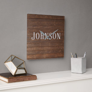 Reloj Cuadrado Madera de roble con apellido