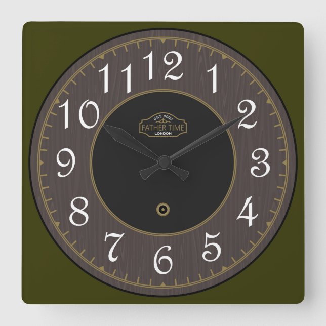 Reloj Cuadrado Madera oscura antigua (Anverso)
