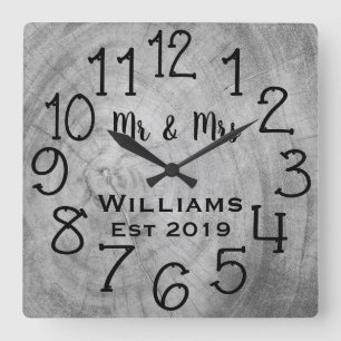 Reloj Cuadrado Madera Personalizada Rústica Hecha a Medida
