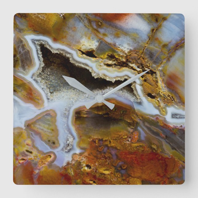 Reloj Cuadrado Madera Petrificada Con Cristales (Anverso)