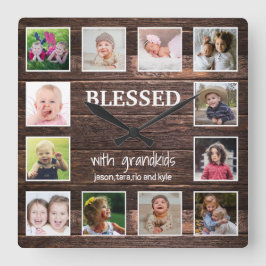 Reloj Cuadrado Madera Rústica 12 Foto Bendecida Con Nietos