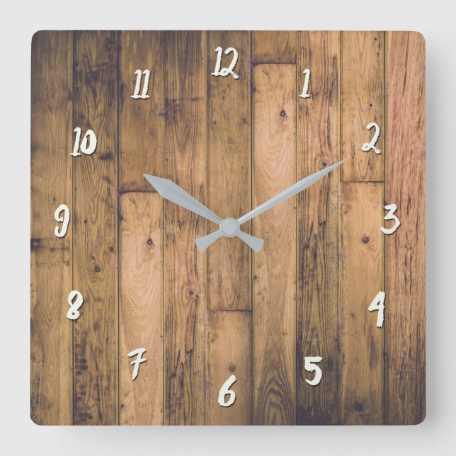 Reloj Cuadrado Madera rústica del granero tablones de madera casa (Anverso)