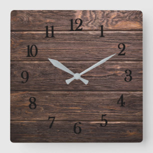 Reloj Cuadrado Madera rústica desgastada de aspecto auténtico y h
