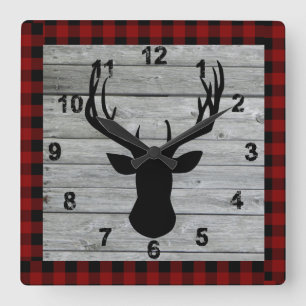 Reloj Cuadrado Madera Rústica Navidad Antigua País Vintage