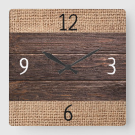 Reloj Cuadrado Madera Rústica Y Granja Burlap