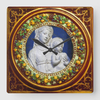 RELOJ CUADRADO MADONNA CON CORONA DE RENACIMIENTO FLORAL INFANTIL