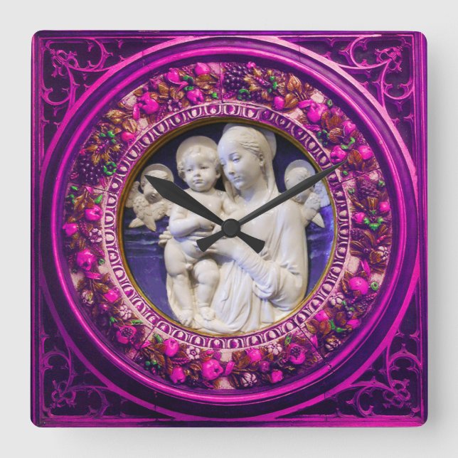 RELOJ CUADRADO MADONNA CON HIJO, ANGELES RENAISSANCE FLORAL (Anverso)