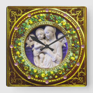 RELOJ CUADRADO MADONNA CON NIÑO, ANGELES FLORAL RENAISSANCE CROWN