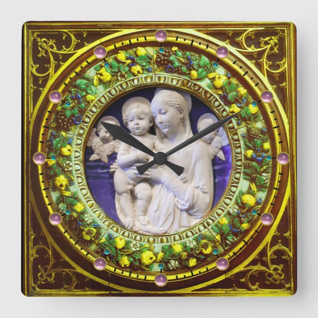RELOJ CUADRADO MADONNA CON NIÑO, ANGELES FLORAL RENAISSANCE CROWN (Anverso)