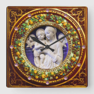 RELOJ CUADRADO MADONNA CON NIÑO, ANGELES FLORAL RENAISSANCE CROWN