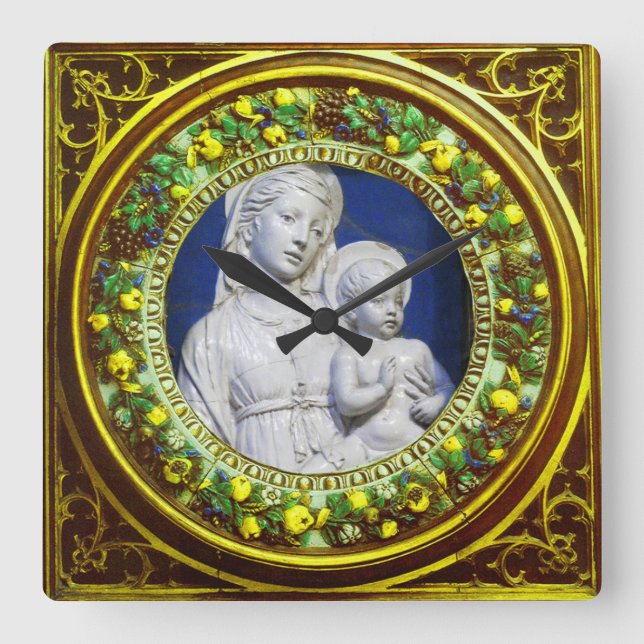 RELOJ CUADRADO MADONNA CON RENAISSANCIA DE LA FLORAL AMARILLA INF (Anverso)