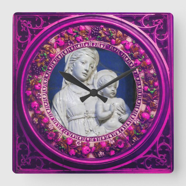 RELOJ CUADRADO MADONNA WITH CHILD PINK FLORAL RENAISSANCE CROWN (Anverso)