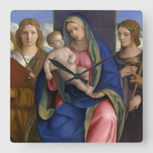 Reloj Cuadrado Madonna y niño con los santos