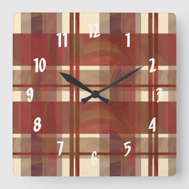 Reloj Cuadrado Madras Plaid Fall Red (Anverso)