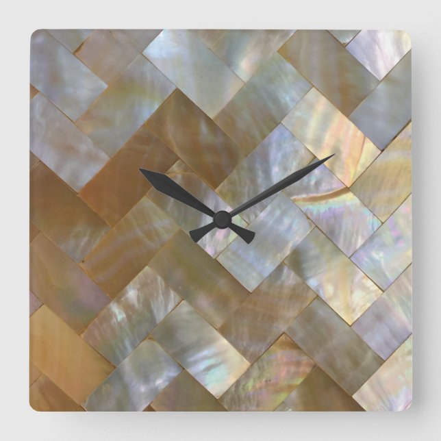 Reloj Cuadrado Madre de Pearl Capiz Weave (Anverso)