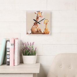 Reloj Cuadrado Madre Girafa Con Agua De Bebé