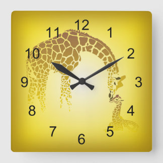 Reloj Cuadrado Madre y amarillo lindo de la jirafa el | del bebé
