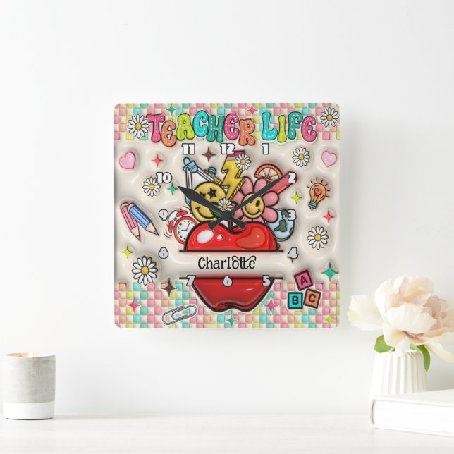 Reloj Cuadrado Maestros: Inspire, crezca, corazón, mentes (Hogar)