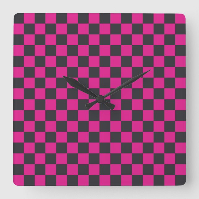 Reloj Cuadrado Magenta and smoke checkerboard pattern (Anverso)