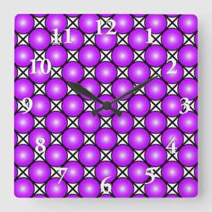 Reloj Cuadrado Magenta Punto Rosa Patrón de Entramado Blanco Negr