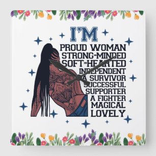 Reloj Cuadrado Magia chica negra, melanina, sista, esquí marrón