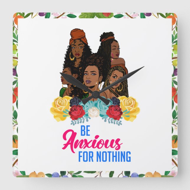 Reloj Cuadrado Magia chica negra, melanina, sista, esquí marrón (Anverso)