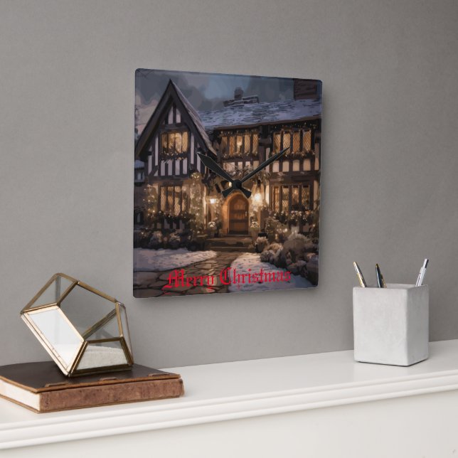 Reloj Cuadrado Mágica de Navidades Rústicos (Oficina)