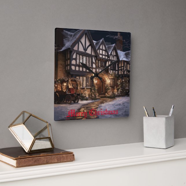 Reloj Cuadrado Mágica de Navidades Rústicos (Oficina)