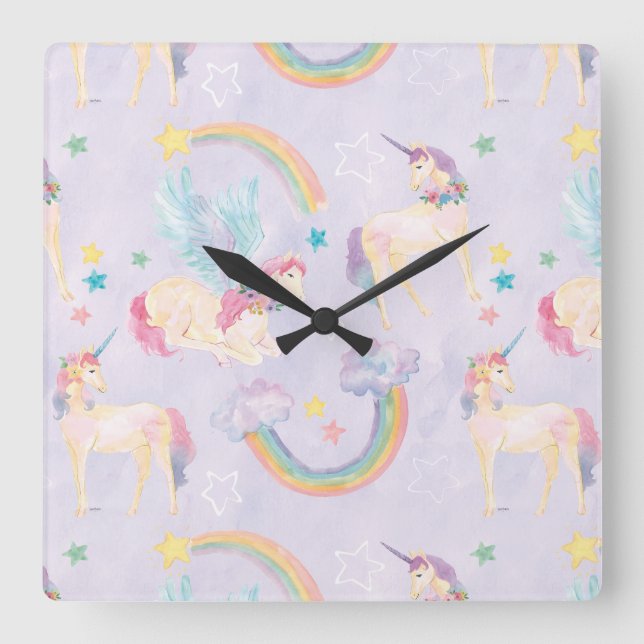 Reloj Cuadrado Magical Unicorns Pattern (Anverso)
