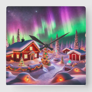 Reloj Cuadrado Magical Winter Wonderland: El pueblo de Santa