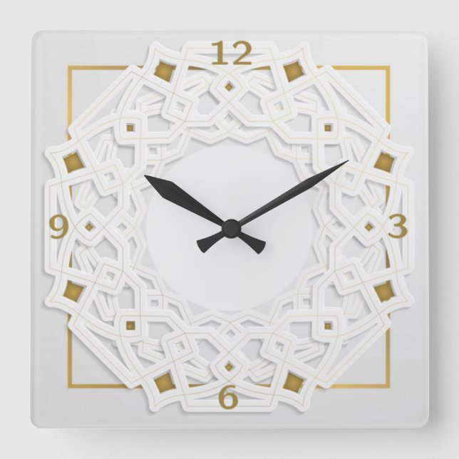 Reloj Cuadrado Magnífica caligrafía en blanco y oro (Anverso)