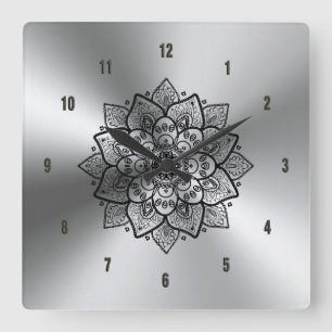 Reloj Cuadrado Magnífico acero inoxidable metálico y manala negra