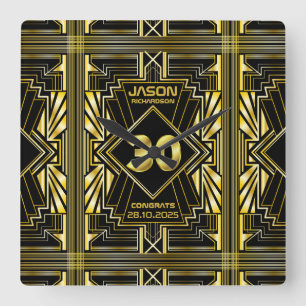 Reloj Cuadrado Magnífico Gatsby negro de oro Art Deco