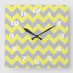 Reloj Cuadrado Magnífico patrón de Chevron amarillo y gris