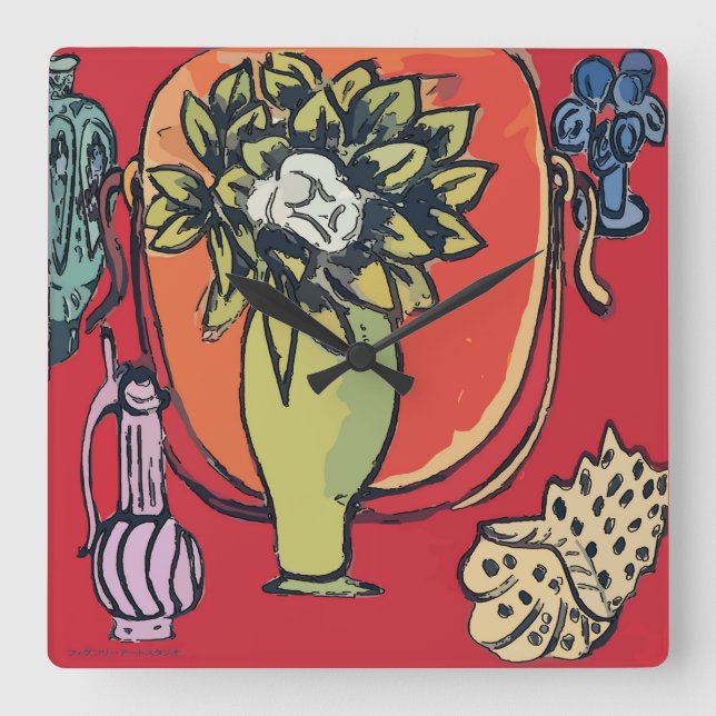 Reloj Cuadrado Magnolia en Vase, después de Matisse (Anverso)