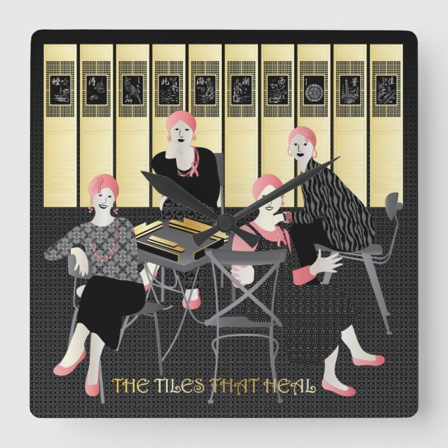 Reloj Cuadrado Mah Jongg Las Baldosas Que Curan (Anverso)