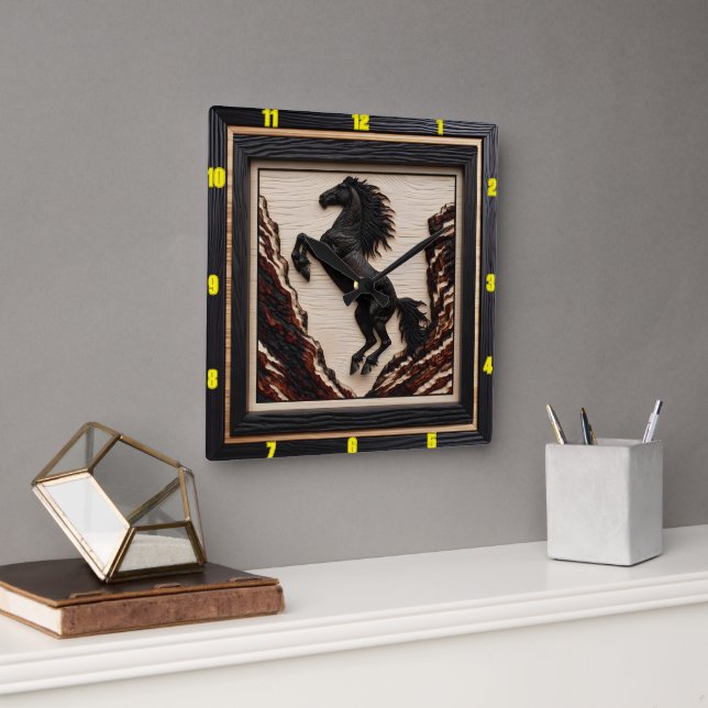 Reloj Cuadrado Majestad de Cliffside: Charred Wood Mustang (Oficina)