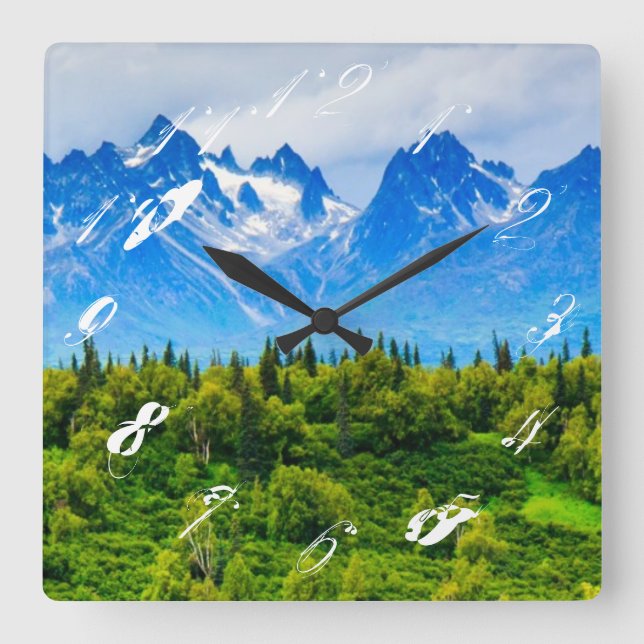 Reloj Cuadrado Majestic Alaska Mountains (Anverso)