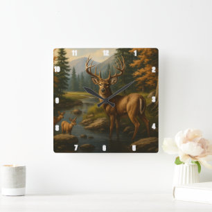 Reloj Cuadrado Majestic Buck By Two Fawns Forest Stream