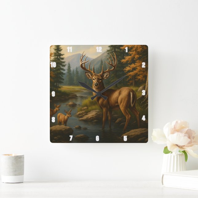 Reloj Cuadrado Majestic Buck By Two Fawns Forest Stream (Hogar)