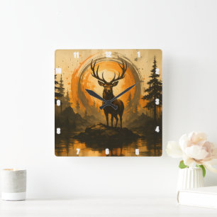 Reloj Cuadrado Majestic Elk Standing Proudous Rock Forest