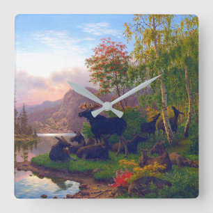 Reloj Cuadrado Majestuoso alce en un campo paisajístico sueco de 